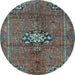 Round Medallion Light Blue Traditional Rug, tr3930lblu