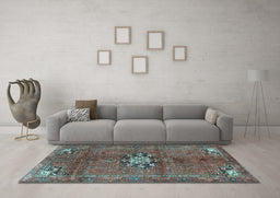 Machine Washable Medallion Light Blue Traditional Rug in a Living Room, wshtr3930lblu