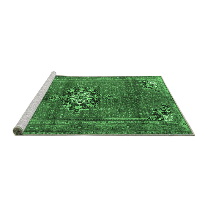 Sideview of Machine Washable Medallion Emerald Green Traditional Area Rugs, wshtr3930emgrn
