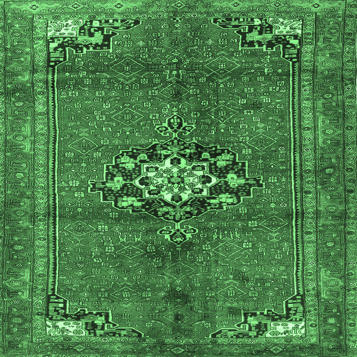 Square Medallion Emerald Green Traditional Rug, tr3930emgrn