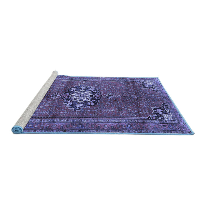 Sideview of Machine Washable Medallion Blue Traditional Rug, wshtr3930blu