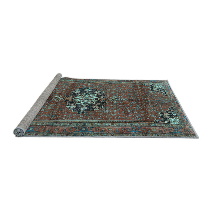 Sideview of Machine Washable Medallion Light Blue Traditional Rug, wshtr3930lblu