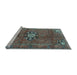 Sideview of Machine Washable Medallion Light Blue Traditional Rug, wshtr3930lblu