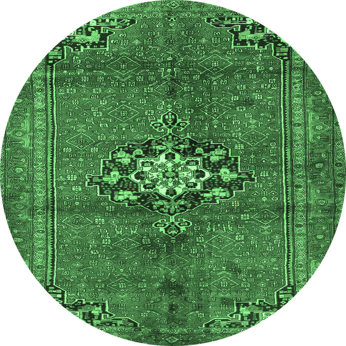 Round Machine Washable Medallion Emerald Green Traditional Area Rugs, wshtr3930emgrn