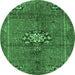 Round Machine Washable Medallion Emerald Green Traditional Area Rugs, wshtr3930emgrn