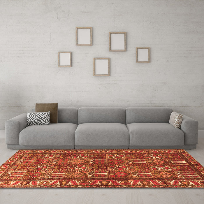 Machine Washable Persian Orange Traditional Area Rugs in a Living Room, wshtr3931org