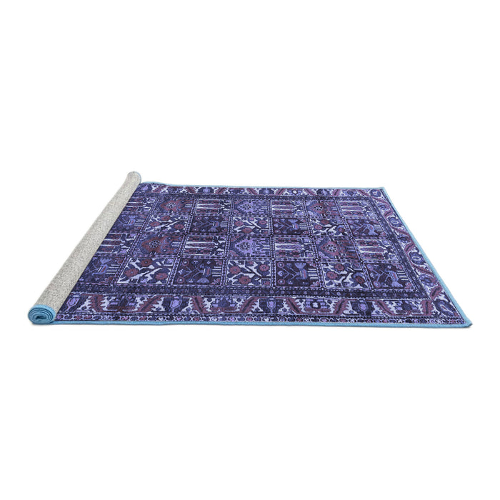 Sideview of Machine Washable Persian Blue Traditional Rug, wshtr3931blu