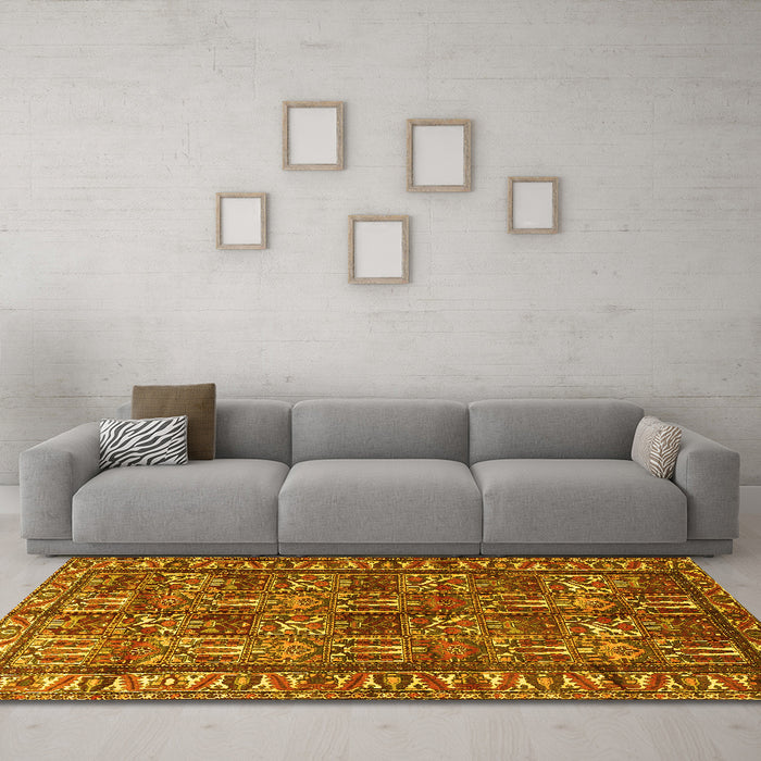 Machine Washable Persian Yellow Traditional Rug in a Living Room, wshtr3931yw