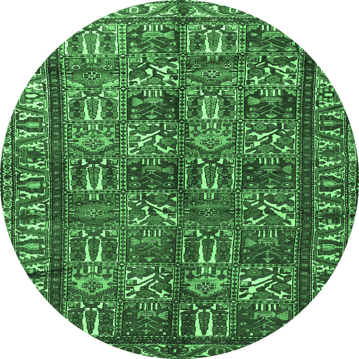 Round Persian Emerald Green Traditional Rug, tr3931emgrn