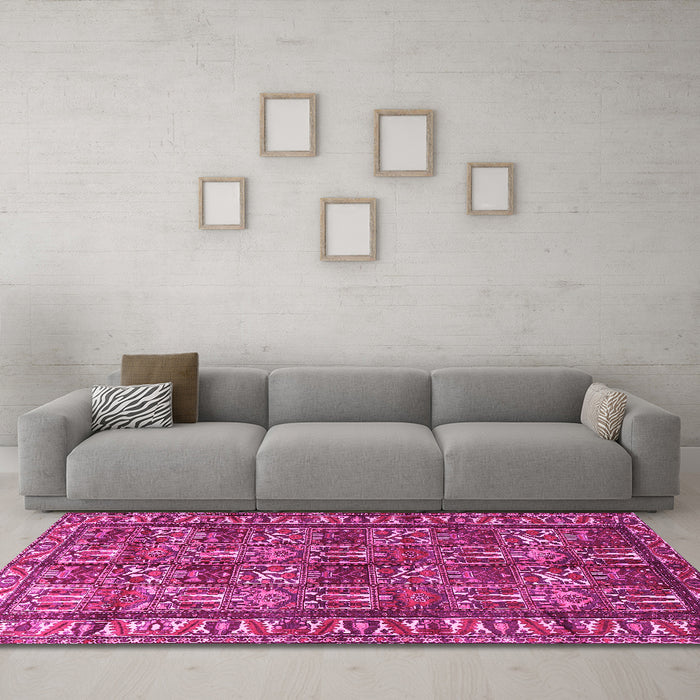 Machine Washable Persian Pink Traditional Rug in a Living Room, wshtr3931pnk