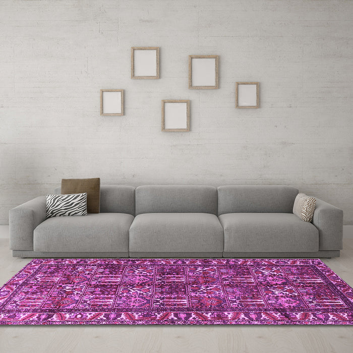 Machine Washable Persian Purple Traditional Area Rugs in a Living Room, wshtr3931pur