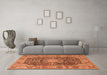 Machine Washable Medallion Orange Traditional Area Rugs in a Living Room, wshtr3932org