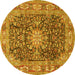 Round Machine Washable Medallion Yellow Traditional Rug, wshtr3932yw