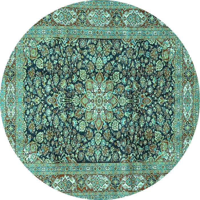 Round Medallion Turquoise Traditional Rug, tr3932turq