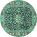 Round Medallion Turquoise Traditional Rug, tr3932turq