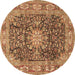 Round Machine Washable Medallion Brown Traditional Rug, wshtr3932brn