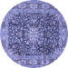 Round Machine Washable Medallion Blue Traditional Rug, wshtr3932blu