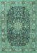 Machine Washable Medallion Turquoise Traditional Area Rugs, wshtr3932turq