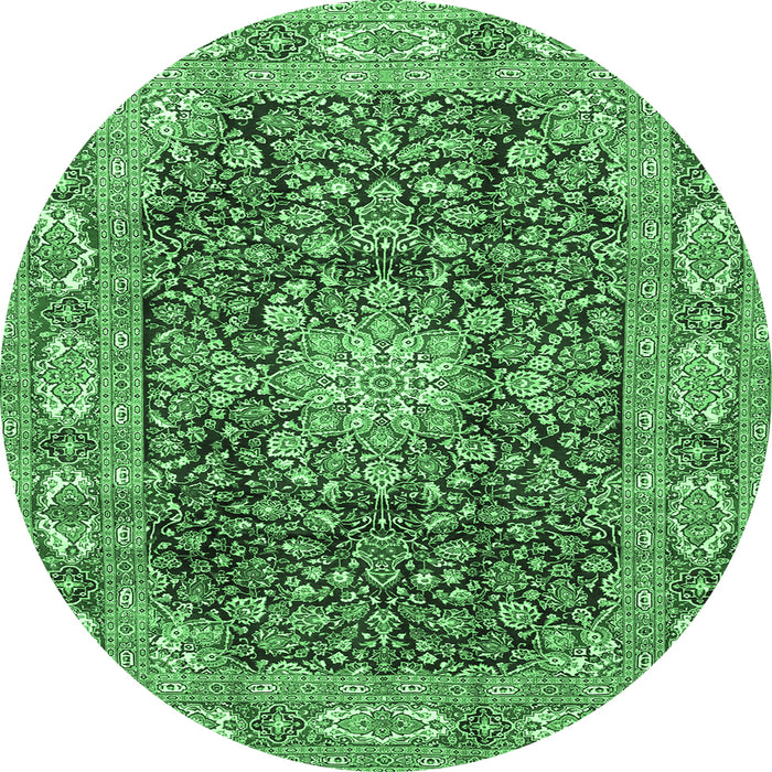 Round Medallion Emerald Green Traditional Rug, tr3932emgrn