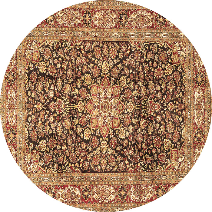 Round Medallion Brown Traditional Rug, tr3932brn