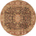 Round Medallion Brown Traditional Rug, tr3932brn