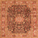 Round Machine Washable Medallion Orange Traditional Area Rugs, wshtr3932org