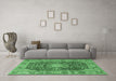 Machine Washable Medallion Emerald Green Traditional Area Rugs in a Living Room,, wshtr3932emgrn