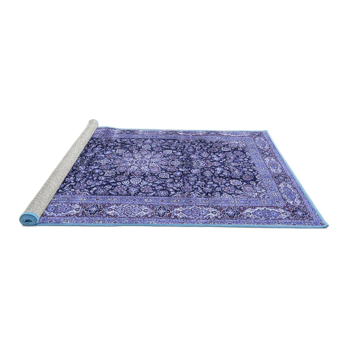Sideview of Machine Washable Medallion Blue Traditional Rug, wshtr3932blu