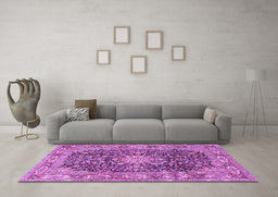 Machine Washable Medallion Purple Traditional Area Rugs in a Living Room, wshtr3932pur