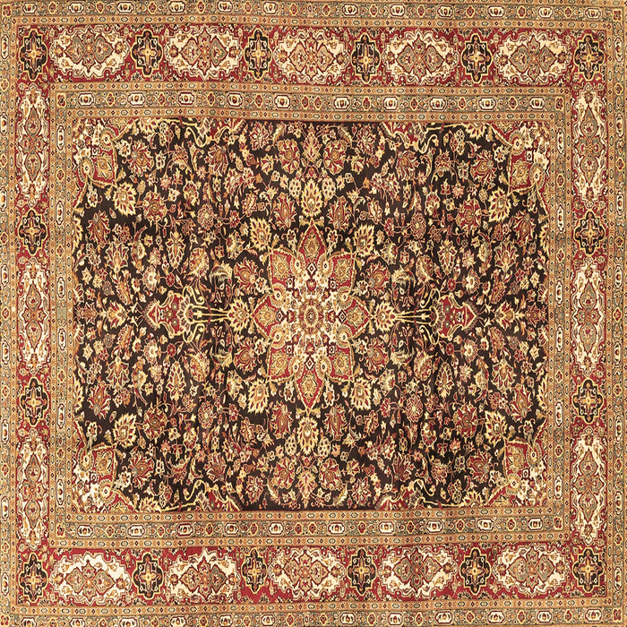 Square Machine Washable Medallion Brown Traditional Rug, wshtr3932brn