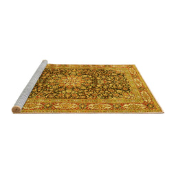 Sideview of Machine Washable Medallion Yellow Traditional Rug, wshtr3932yw