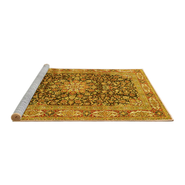 Sideview of Machine Washable Medallion Yellow Traditional Rug, wshtr3932yw