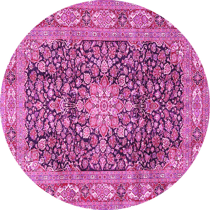 Round Machine Washable Medallion Pink Traditional Rug, wshtr3932pnk
