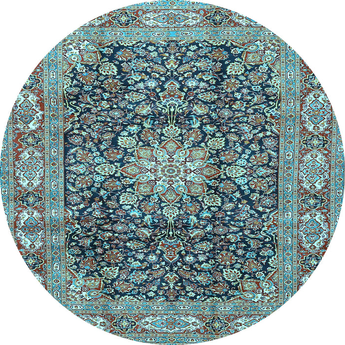 Round Medallion Light Blue Traditional Rug, tr3932lblu