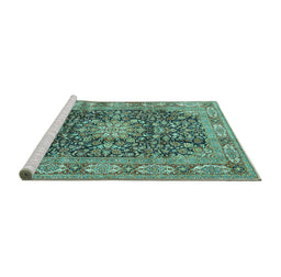 Sideview of Machine Washable Medallion Turquoise Traditional Area Rugs, wshtr3932turq