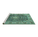 Sideview of Machine Washable Medallion Turquoise Traditional Area Rugs, wshtr3932turq