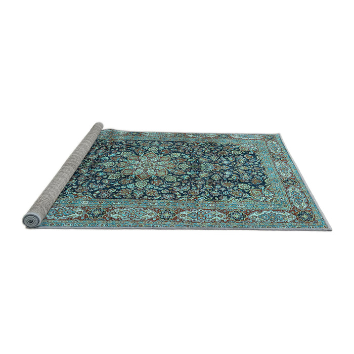 Sideview of Machine Washable Medallion Light Blue Traditional Rug, wshtr3932lblu