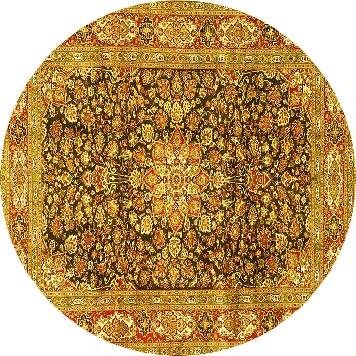 Round Medallion Yellow Traditional Rug, tr3932yw