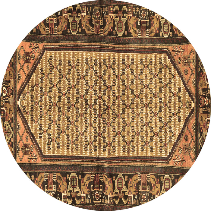 Round Persian Brown Traditional Rug, tr3933brn