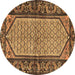 Round Persian Brown Traditional Rug, tr3933brn