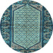 Round Machine Washable Persian Light Blue Traditional Rug, wshtr3933lblu