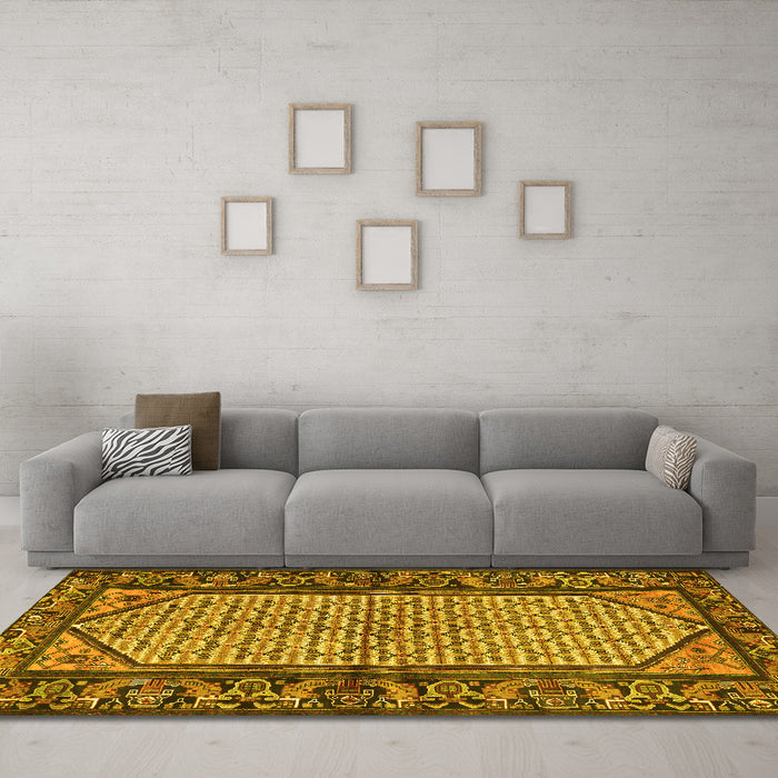 Machine Washable Persian Yellow Traditional Rug in a Living Room, wshtr3933yw
