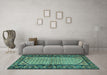 Machine Washable Persian Turquoise Traditional Area Rugs in a Living Room,, wshtr3933turq