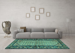 Machine Washable Persian Turquoise Traditional Area Rugs in a Living Room,, wshtr3933turq