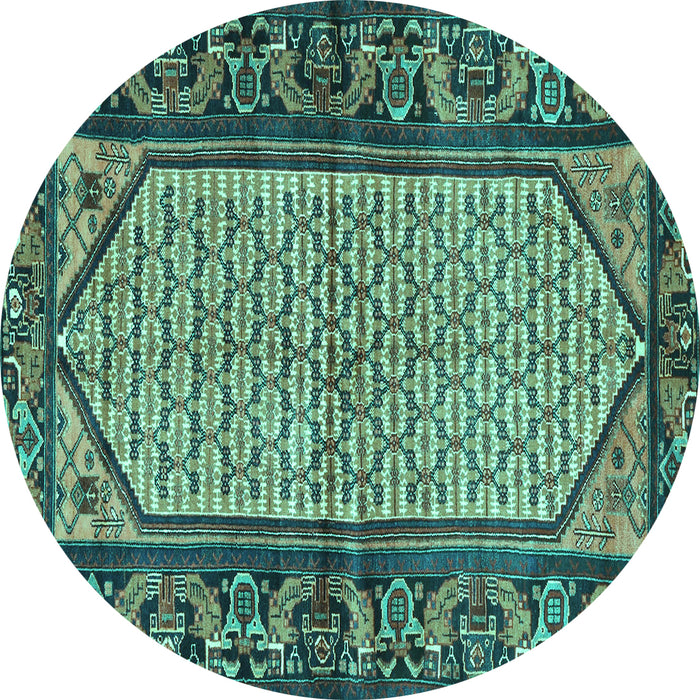 Round Machine Washable Persian Turquoise Traditional Area Rugs, wshtr3933turq