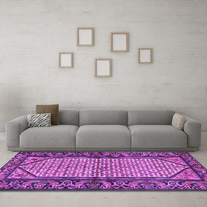 Machine Washable Persian Purple Traditional Area Rugs in a Living Room, wshtr3933pur