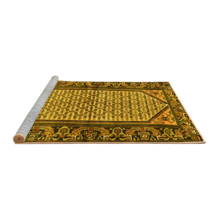 Sideview of Machine Washable Persian Yellow Traditional Rug, wshtr3933yw