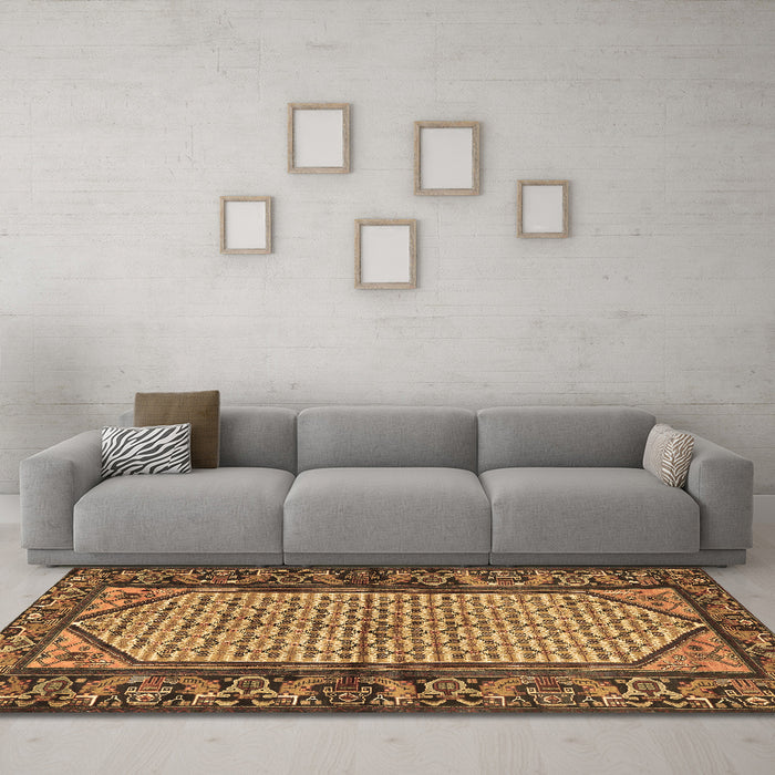 Machine Washable Persian Brown Traditional Rug in a Living Room,, wshtr3933brn