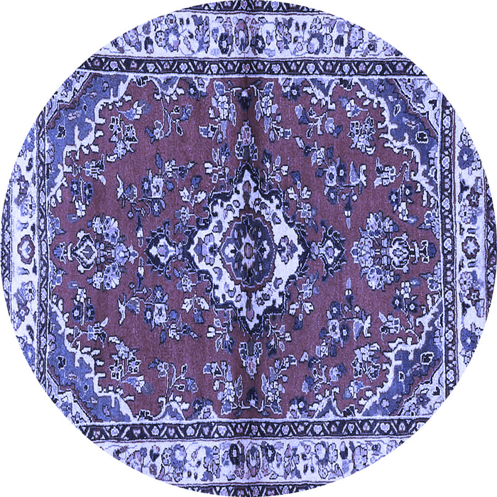 Round Machine Washable Persian Blue Traditional Rug, wshtr3934blu