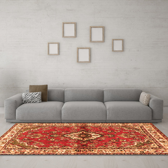 Machine Washable Persian Orange Traditional Area Rugs in a Living Room, wshtr3934org